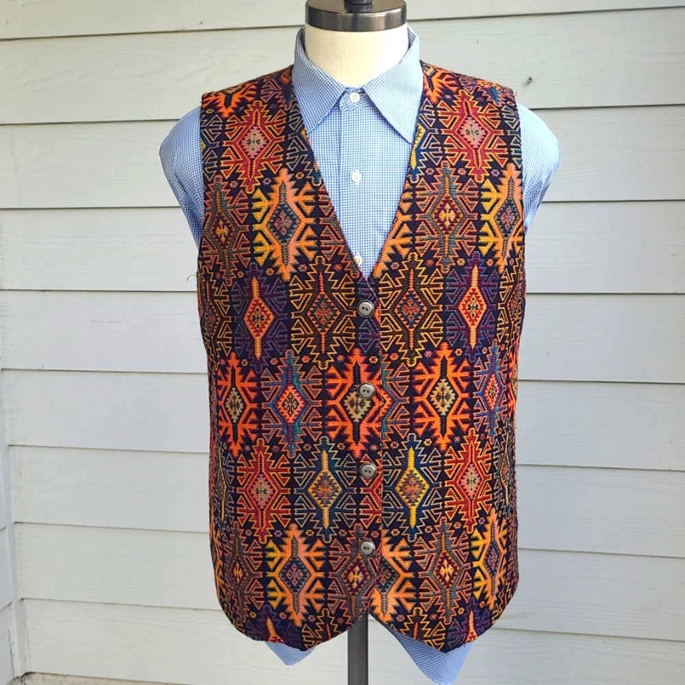 ORVIS Colorful Aztec Southwestern Pattern Blend Womens‎ Vest Sz L VTG RARE